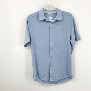Tommy Bahama Men Size Small Shirt Short Sleeve Button Down Top Blue Tencel